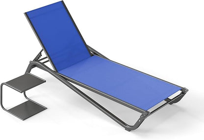Kingdura Chaise Lounge Chairs Set for Pool, Aluminum Outdoor Lounge Chairs with 5 Positions Recliner, Lightweight Pool Lounger Lounge Chairs for Outside Patio Deck Poolside (Royal Blue, 1 Chair)