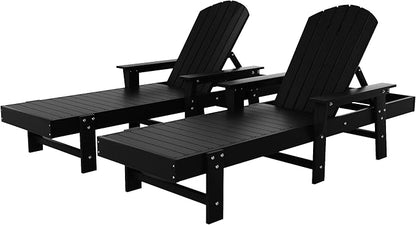 WestinTrends Dylan HDPE Outdoor Patio Poly Adirondack Reclining Chaise Lounge with Arms (Set of 2), Black