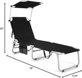 COSTWAY Beach Lounge Chair, Foldable Chaise Lounge with Canopy, Adjustable Backrest & Side Pocket - Photo 2