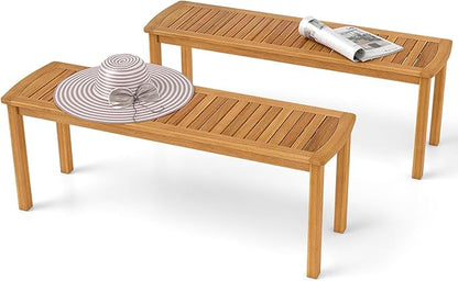 HAPPYGRILL Outdoor Acacia Wood Bench, Patio Dining Picnic Bench for Entryway Garden Poolside Balcony, 800 LBS Max Load (2)