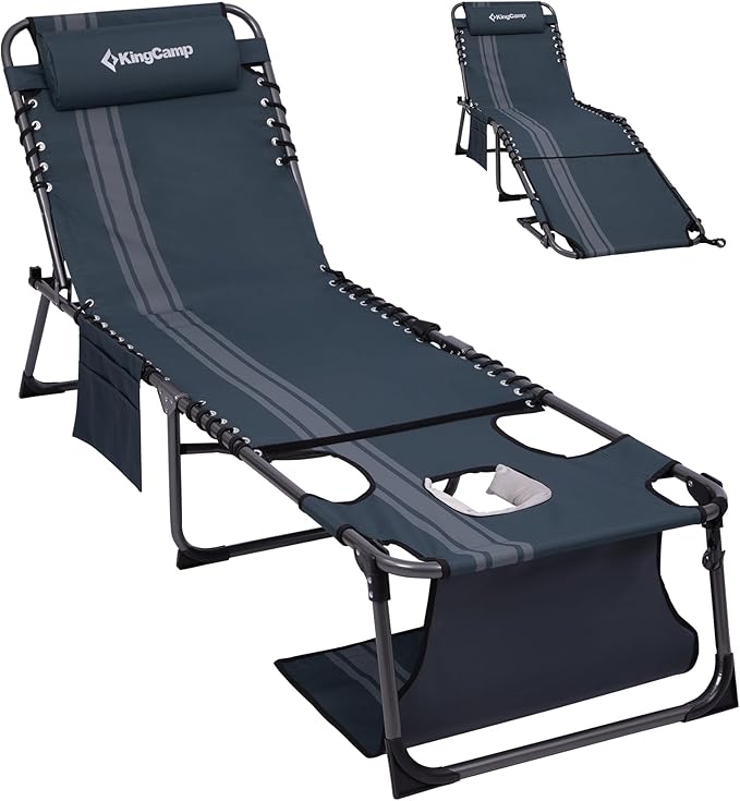 KingCamp Lounge Chair with face Hole, 400LBS Tanning Chairs for Outside, Adjustable 5-Position Beach Lounge Chairs Folding Sun Tanning Chair for Outside Beach Patio Sun Bathing Pool Backyard