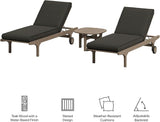 Modway Saratoga Teak Wood Set of 2 Chaise Lounge Chairs and Side Table in Flint Gray - 3-Piece Outdoor Furniture Set - Photo 2