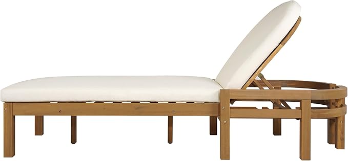 LUMISOL Outdoor Chaise Lounge Set of 2 Wood Patio Recliner Chairs with 5-Position Adjustable Backrest and Weather-Resistant Cushions, Arched Design Outdoor Lounge Chair for Poolside Backyard, Gray