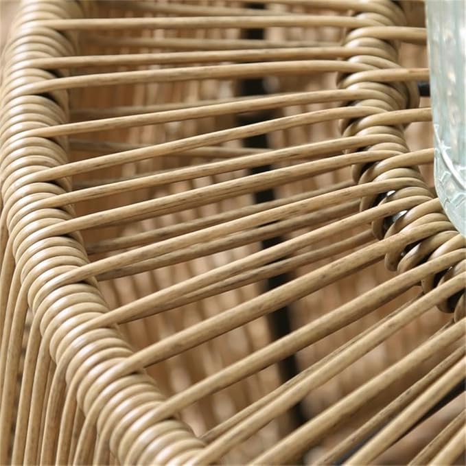 Outdoor Round PE Wicker Rattan Coffee Table, Natural Finish, 21.65 in x 21.65 in x 15.74 in, Coastal Style - Photo 5