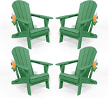 Folding Adirondack Chairs with Cup Holders, Set of 4 HDPE Plastic Outdoor Chairs, Weather Resistant, Real Wood Look - Photo 1