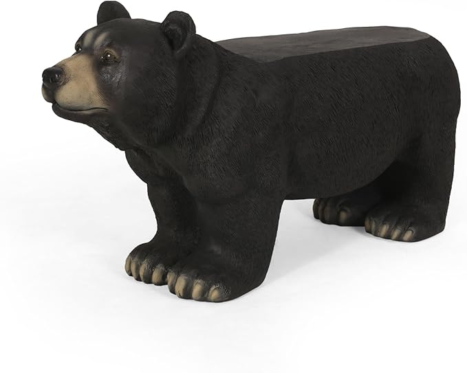 31” Black Bears Bench, Bear Statue for Garden, Front Porch, Patio, Park, Outside, Indoor, MGO, Rustic, No Assembly (Bear)