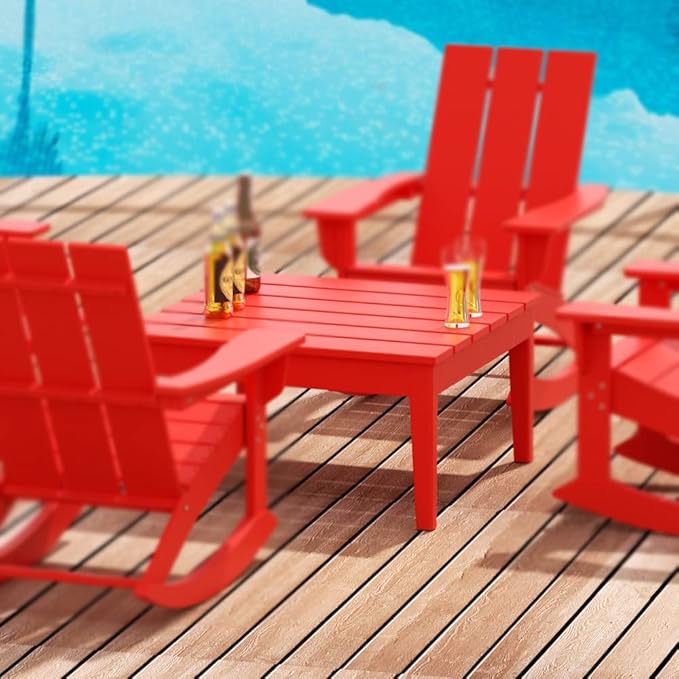 WestinTrends Ashore Outdoor Coffee Table, 32 Inch All Weather Poly Lumber Adirondack Patio Coffee Table Square Low Table, Red