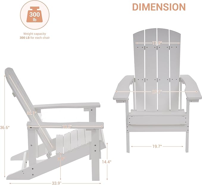 Adirondack Chairs, Plastic Adirondack Chairs Set of 2, All-Weather Resistant, Widely Used in Outdoor, Fire Pit, Deck, Outside, Garden