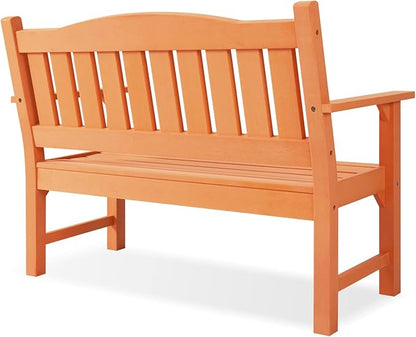 Psilvam 2-Person Outdoor Memorial Bench, All-Weather Poly Lumber Garden Bench, Rot-Resistant Outdoor Patio Bench for Park,Porch,and Church (Orange)