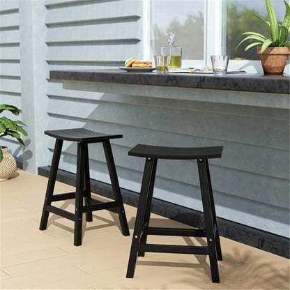 Costaelm All-Weather Bar Stools Set of 2, 24" Height Outdoor Bar Stools, Adirondack Poly Patio Bar Stool for Patio, Deck, Kitchen Counter and Garden, Black