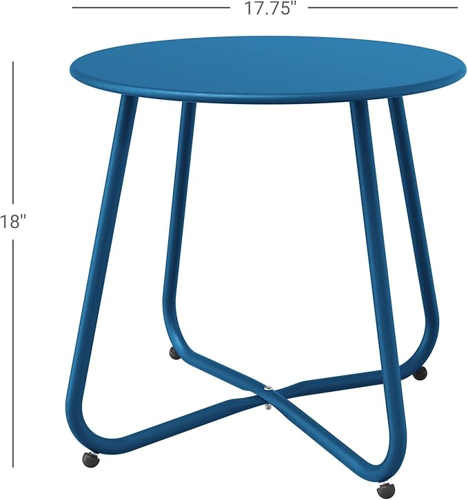 Grand patio Small Round Side Table Outdoor Side Table with Adjustable Feet 18-inch Modern End Accent Table for Patio Porch Peacock Blue