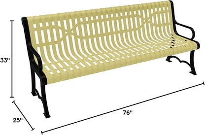 COATEDOUTDOORFURNITURE Coated Outdoor Furniture Heavy-Duty Outdoor Bench Thermoplastic Coated, Slated Steel, Commercial-Grade Garden Bench, Made in America (Portable with Back, 6 Ft, Textured Sand)