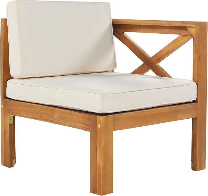 Quarte 5 Piece Outdoor Acacia Wood Sofa Set, X-Back Frames Design, Sectional Sofa Seating Group Set with Cushions
