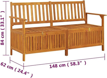 vidaXL Indoor and Outdoor Storage Bench – Solid Acacia Wood, Stable Seating, Ample Storage, Ideal for Patio, Weather, Comes with Cushion