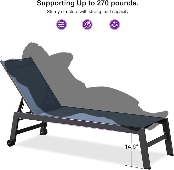 PURPLE LEAF 6-Piece Patio Chaise Lounge Outdoor Pool Lounge Chairs with Adjustable Backrest and Side Tables Aluminum Reclining Sunbathing Tanning Chair for Outside Poolside Yard Balcony, Indigo