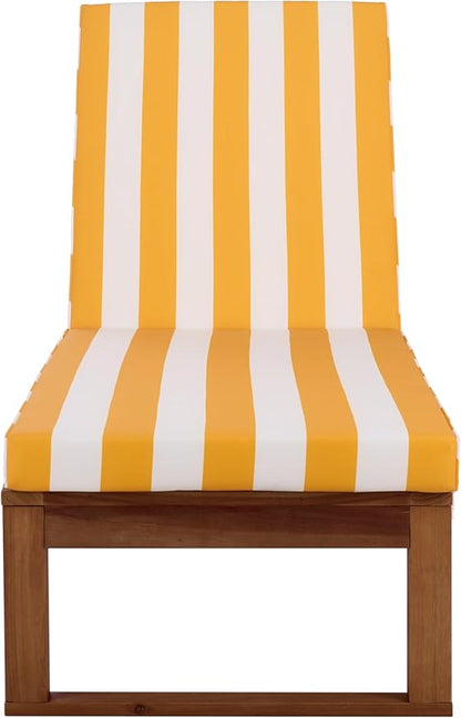 SAFAVIEH Outdoor Patio Furniture Collection - Sophie Natural Brown Solid Wood Chaise Lounge Chair, Adjustable Reclining, Yellow Stripe Cushion (PAT7101Y)
