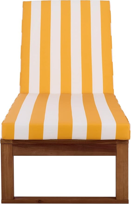 SAFAVIEH Outdoor Patio Furniture Collection - Sophie Natural Brown Solid Wood Chaise Lounge Chair, Adjustable Reclining, Yellow Stripe Cushion (PAT7101Y)
