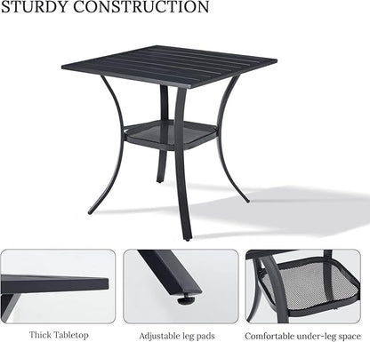 VICLLAX Small Square Outdoor Patio Table, All Weather Metal Outdoor Dining for Lawn Garden
