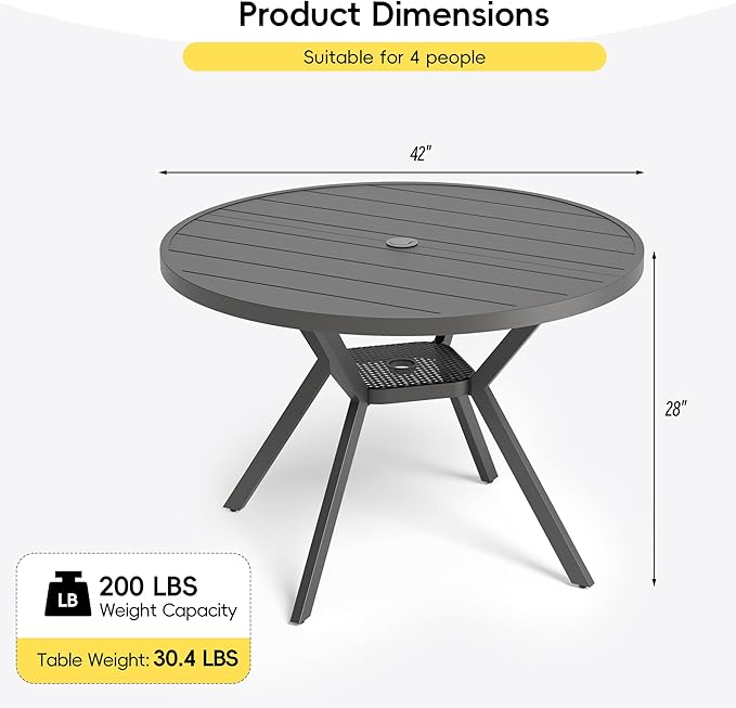 Betterhood 42” Outdoor Patio Table, Metal Patio Dining Table for All Weather, Round Outdoor Coffee Table - Photo 3