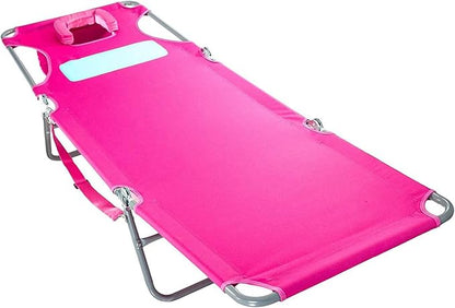 Ostrich the Ladies Comfort Lounger with Chest Support, Foldable and Portable Reclining Outdoor Patio Beach Lawn Camping Pool Tanning Chair, Pink