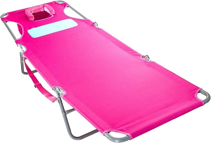 Ostrich Comfort Lounger Face Down Sunbathing Chaise Lounge Beach Chair with 3-Position Folding for Outdoor Camping, Pool, and Beach, Pink (2 Pack)