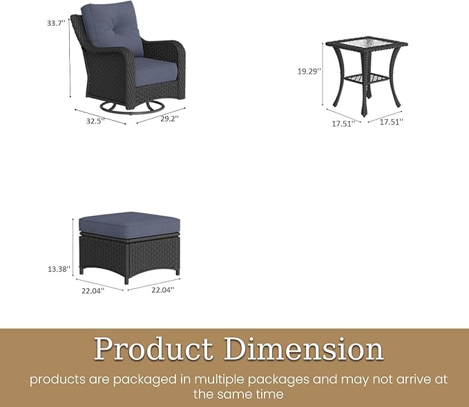 5 Piece Patio Furniture Set, All-Weather Wicker Outdoor Conversation Set with Swivel Rocking Chair and 6 Inch Thick - Photo 2