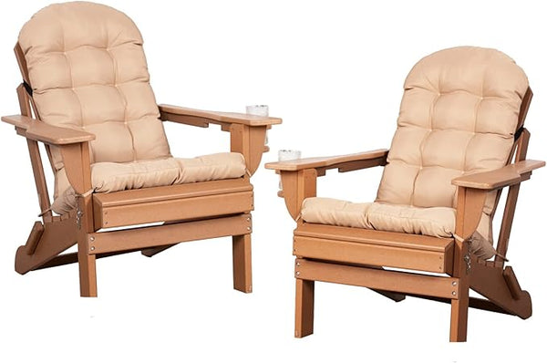 Adirondack Chairs Set of 2 with Cushions & Cup Holders, HDPE Weather Resistant Folding Adirondack Chair for Adults - Photo 1
