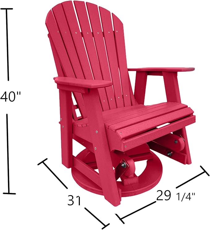 Phat Tommy Glider for Outside Patio - Outdoor Swivel Glider Chair - Poly Outdoor Furniture, Adirondack Porch Glider Chair, Cranberry Red