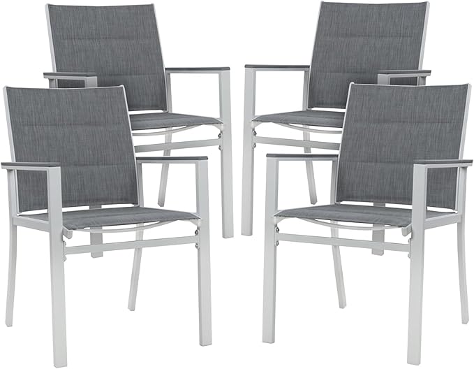 Kozyard Villa Outdoor Patio Dining Chairs Set of 4, Aluminum Frame with Padded Textilene Fabric - Photo 1
