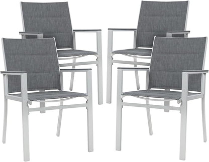 Kozyard Villa Outdoor Patio Dining Chairs Set of 4, Aluminum Frame with Padded Textilene Fabric, Breathable Quick-Dry Sling Chairs for Backyard, Porch, Poolside (White/Gray)