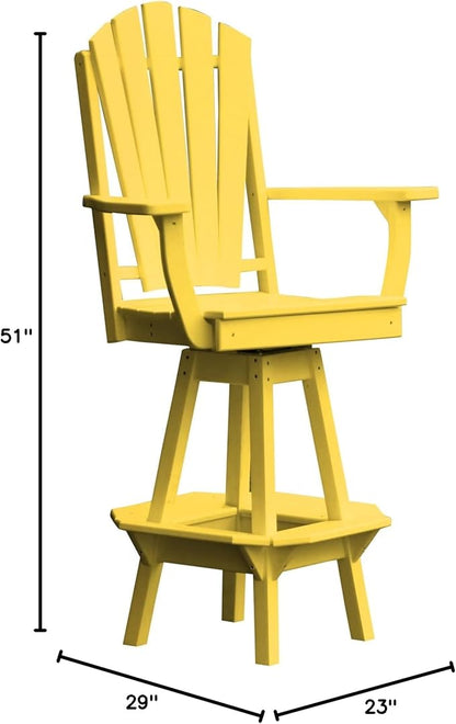 Poly Lumber Adirondack Swivel Bar Chair with Arms, Lemon Yellow