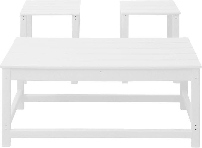 WestinTrends Malibu 3-Piece Set Outdoor Coffee and Side Table for Adirondack Chair, White - Photo 8