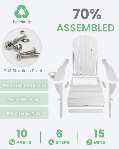 Ciokea Folding Adirondack Chair 2 Pack+ Adirondack Outdoor Side Table 1 Pack (White)