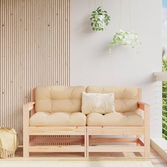 Natural Pine Outdoor Sectional Sofa 26 x 24 x 28 in Rustic Modular Loveseat for Patio Balcony Garden Backyard Seating Set