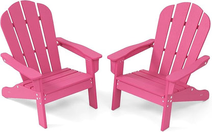 Costzon Adirondack Chair Set of 2, All-Weather HDPE Patio Chair with Armrests, Fire Pit Chair for Ages 3-8, Outdoor Patio Lounge Chair for Garden, Lawn, Backyard (Pink)