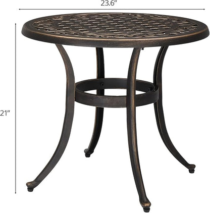 VINGLI 24” Cast Aluminum Outdoor Side Table, All Weather Round Patio Coffee Table Porch Table Bistro Table End Table Bronze 24'' Round Table