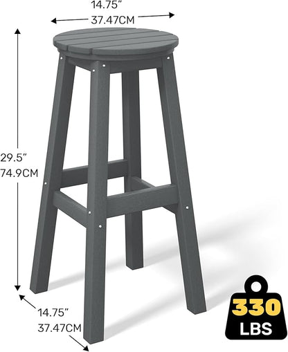 Costaelm 29" Height Outdoor Bar Stools, All-Weather Bar Stools, Adirondack Poly Patio Round Bar Stool for Patio, Deck, Kitchen Counter and Garden, Gray
