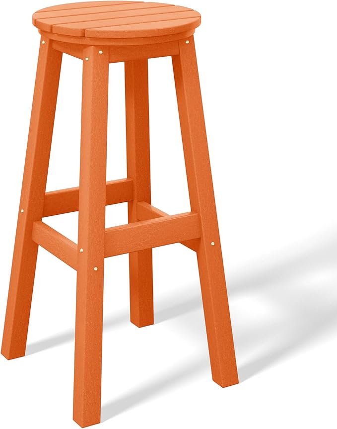 Costaelm 29" Height Outdoor Bar Stools, All-Weather Bar Stools, Adirondack Poly Patio Round Bar Stool for Patio, Deck, Kitchen Counter and Garden, Orange