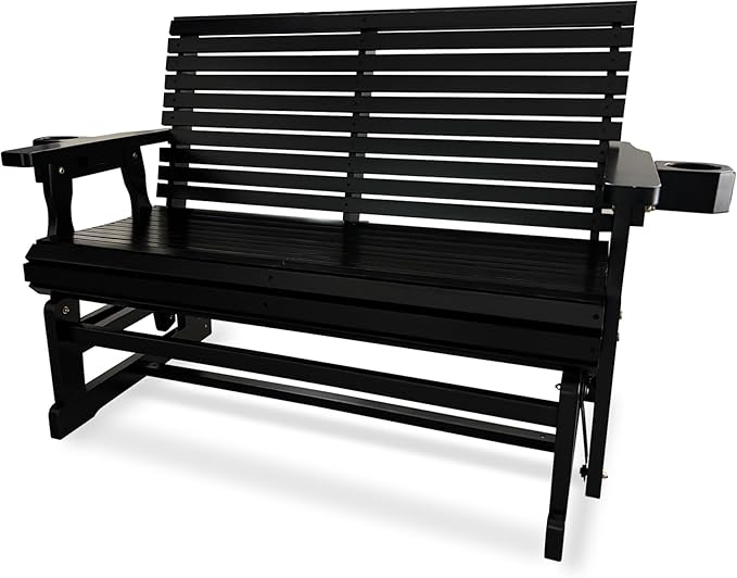 Fortune Candy Patio Glider with Cup Holders, High Roll Back and Deep Contoured Seat,Heavy Duty 800 Lb (Black, 2-Seater) - Photo 1