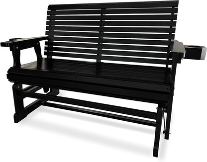Fortune Candy Patio Glider with Cup Holders, High Roll Back and Deep Contoured Seat,Heavy Duty 800 Lb (Black, 2-Seater)