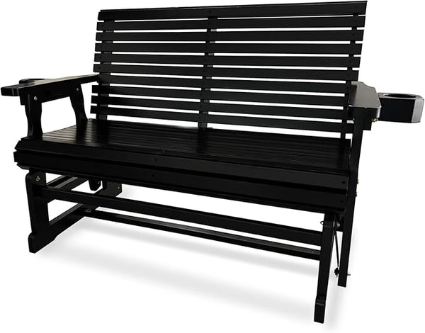 Fortune Candy Patio Glider with Cup Holders, High Roll Back and Deep Contoured Seat,Heavy Duty 800 Lb (Black, 2-Seater) - Photo 1