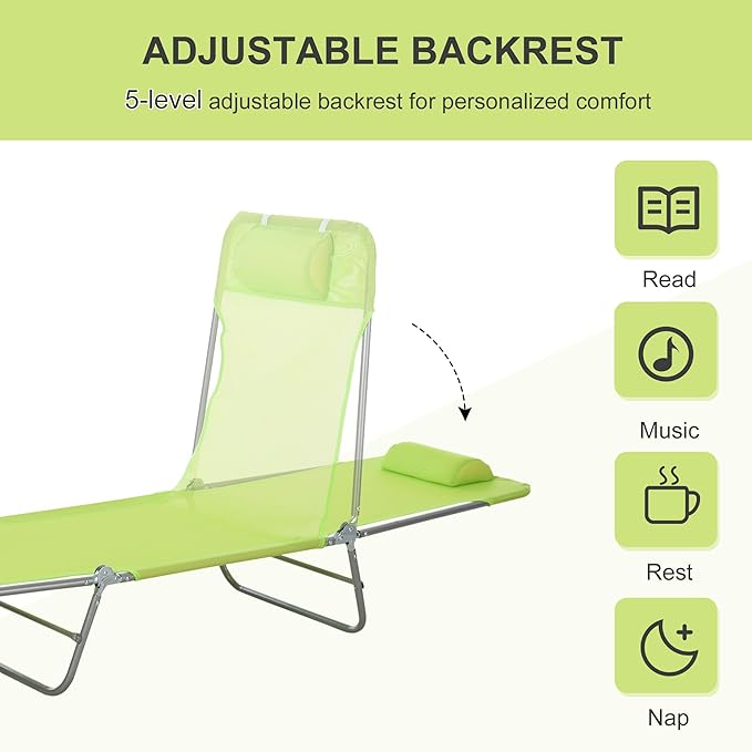 Outsunny Folding Chaise Lounge Pool Chairs, Outdoor Sun Tanning Chairs with Pillow, Reclining Back - Photo 4