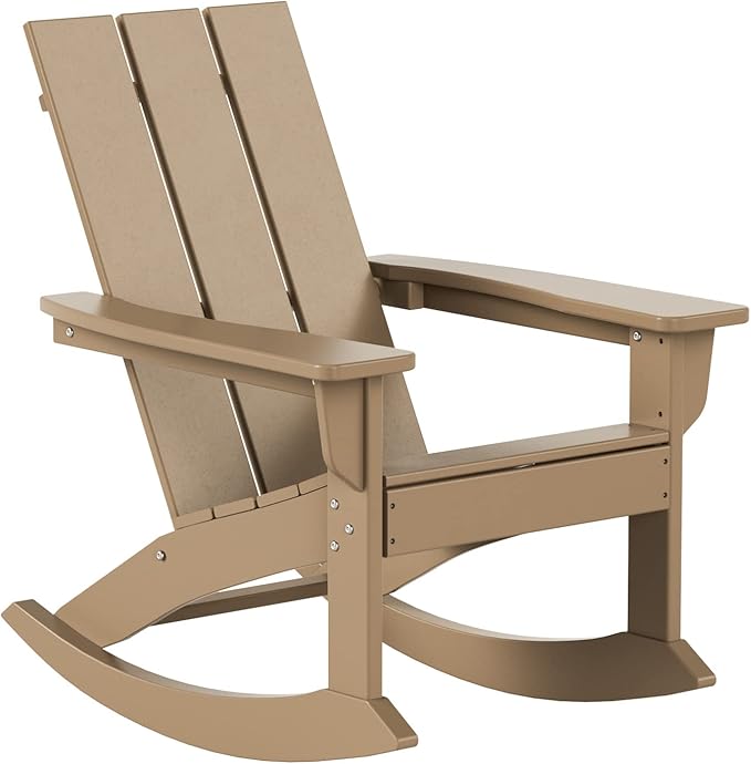WO WESTIN OUTDOOR HDPE Shoreside Modern Rocking Poly Adirondack Chair (Set of 2),Weathered Wood