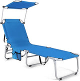 Giantex Outdoor Folding Chaise Lounge, Portable Tanning Chair with 5 Adjustable Positions, 360°Rotatable Canopy Shade - Photo 1