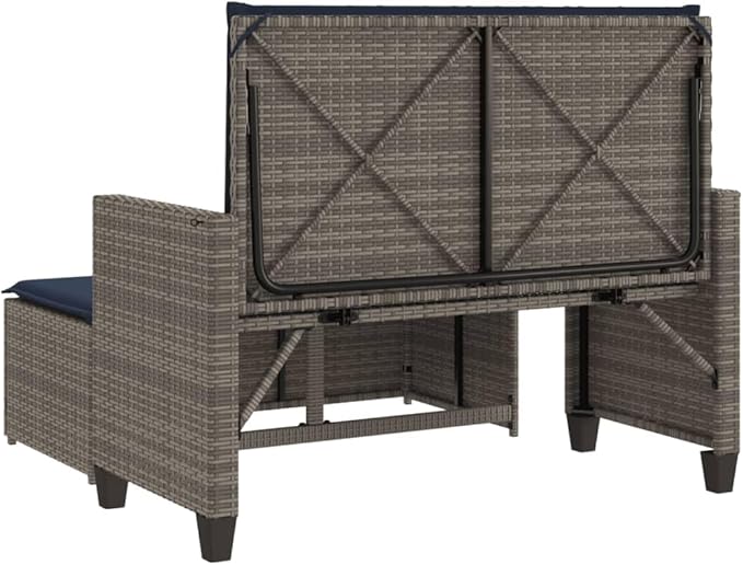 Patio Bench Gray PE Rattan Compact Outdoor Benches Yard Bench for Courtyard Lawn