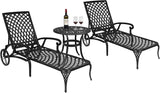 Outvita Outdoor Chaise Lounge Chairs Set of 2, Pool Cast Aluminum Recliner Table Set with 3-Position Adjustable Back