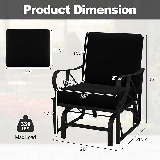Tangkula Outdoor Patio Glider, Metal Framed Gliding Chair with Cushion - Photo 3