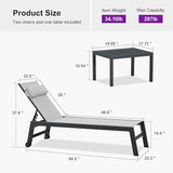 PURPLE LEAF Outdoor Lounge Chair Set of 3 Patio Chaise Pool Lounger Aluminum Frame with Side Table and Wheels for - Photo 2