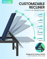 Outdoor Lounge Chairs Set of 2, Aluminum Patio Chaise Lounge Chairs with 5-Position Recliner - Photo 4
