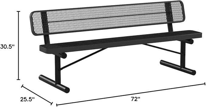 COATEDOUTDOORFURNITURE Coated Outdoor Furniture Heavy-Duty Portable Outdoor Bench Thermoplastic Coated, Expanded Metal, Commercial-Grade Seating, Made in America (Portable with Back, 6 Ft, Black)